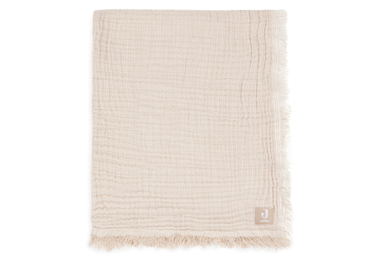 Decke Musselin 75x100 fringe Stripes biscuit