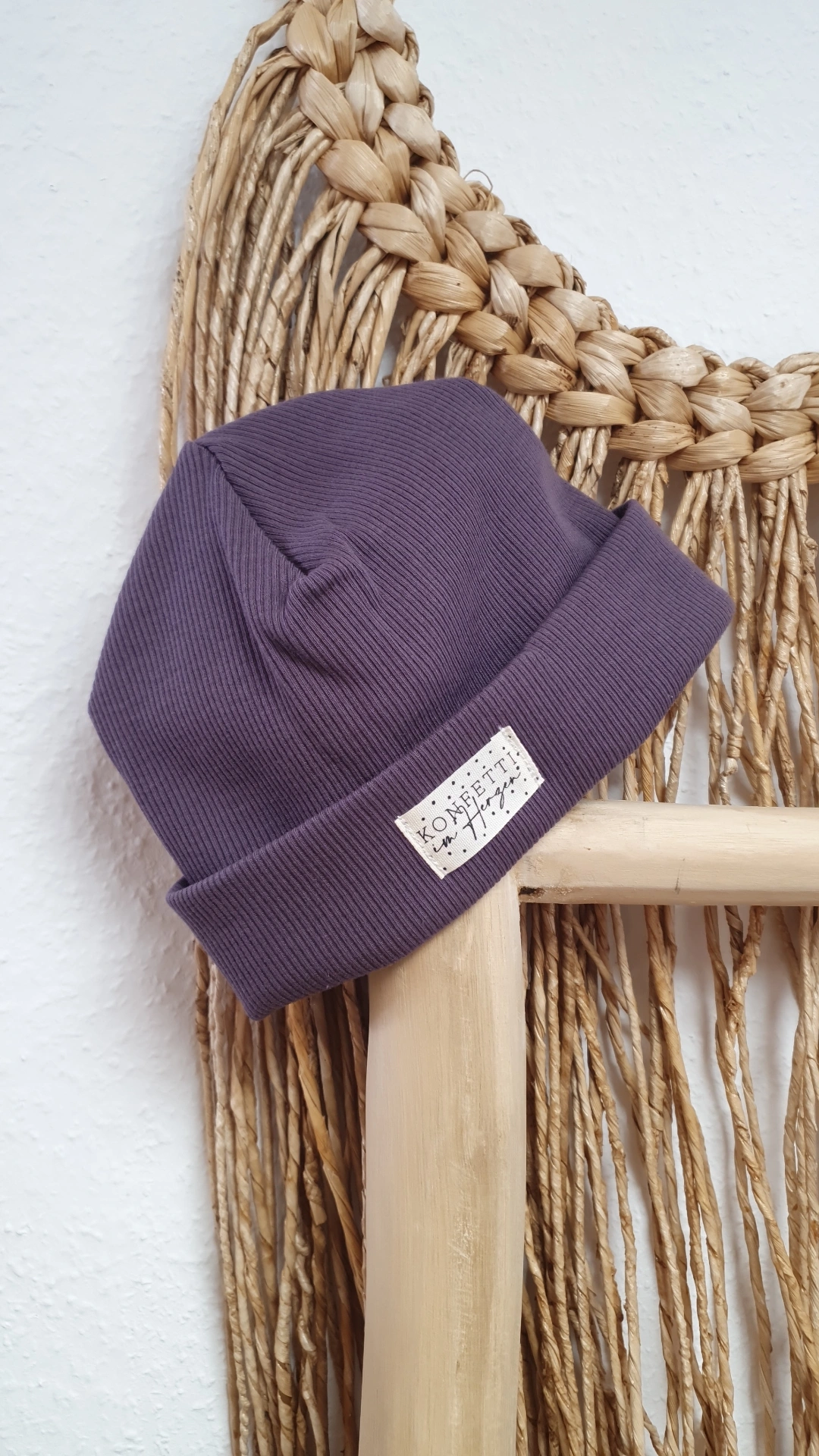 Rib Beanie dunkellila/Konfetti im Herzen 