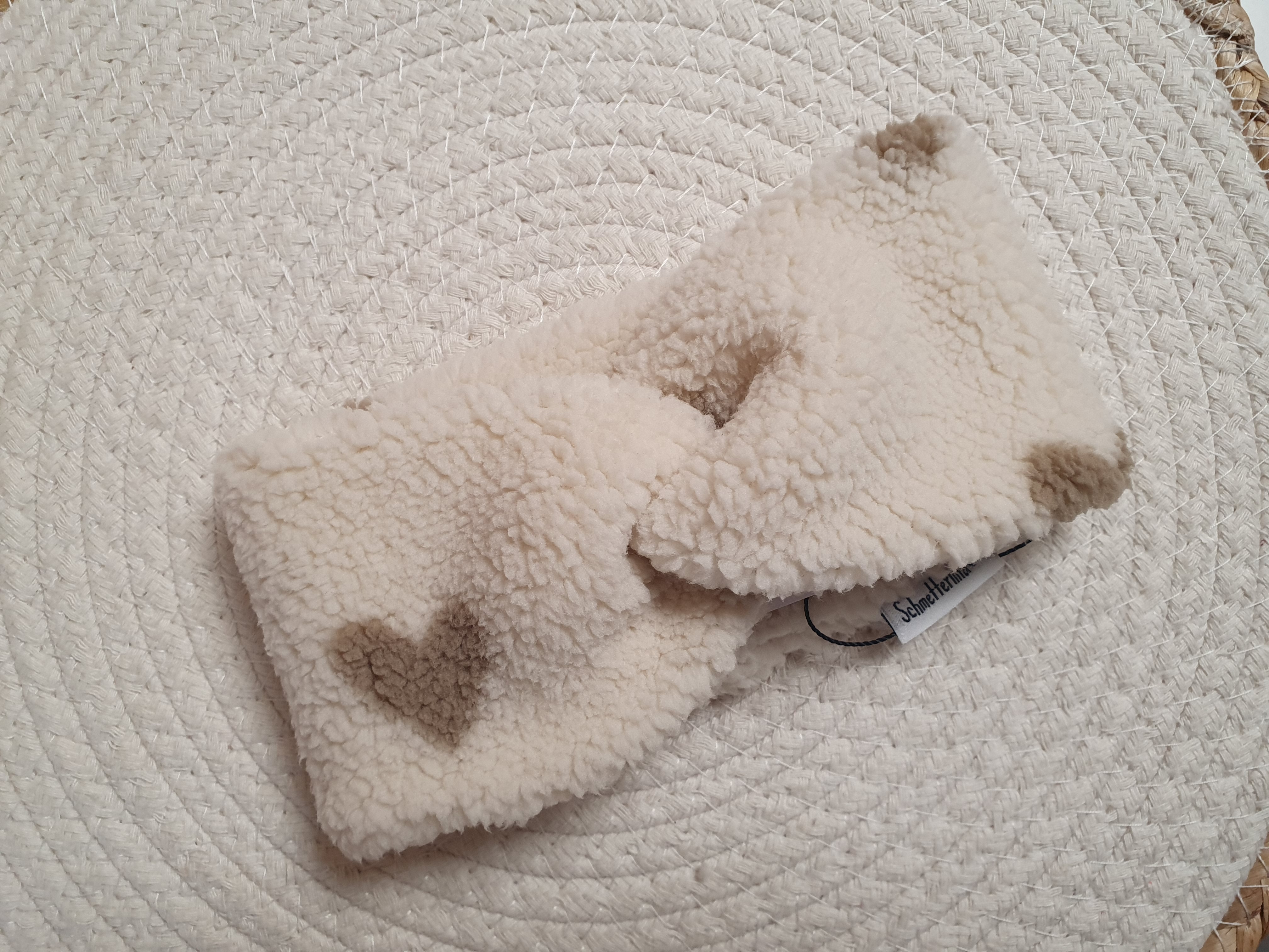 Stirnband Teddyplüsch Herzen hellbeige