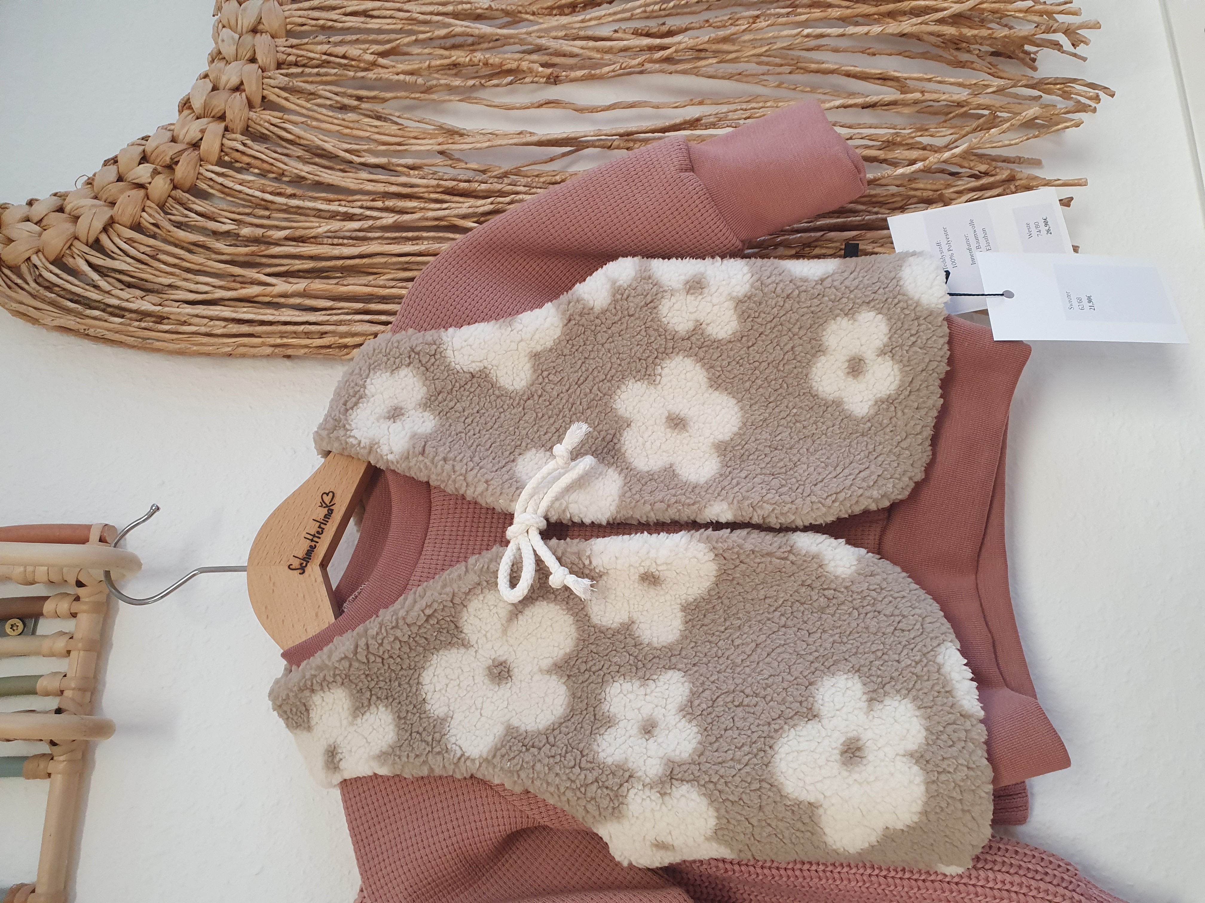 Weste Teddy Blume dunkelbeige