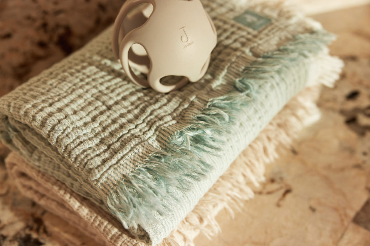Decke Musselin 75x100 fringe Stripes Sea green