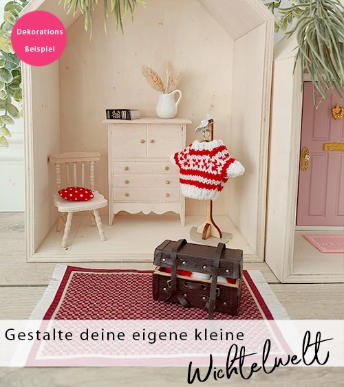 Mini Strickpullover weiß/rot 3,5x5cm